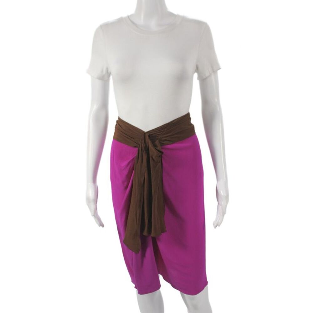 Alberta Ferretti Womens Wrap Silk Knee Length Skirt Brown Size 6